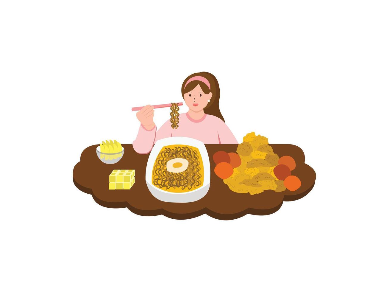 Mukbang Activity Eating Large Portions of Noodles vector