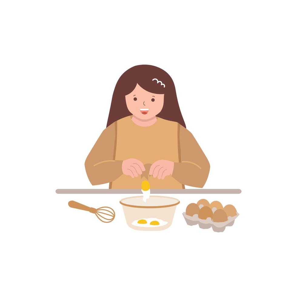 Woman Cracking Eggs for Baking vector