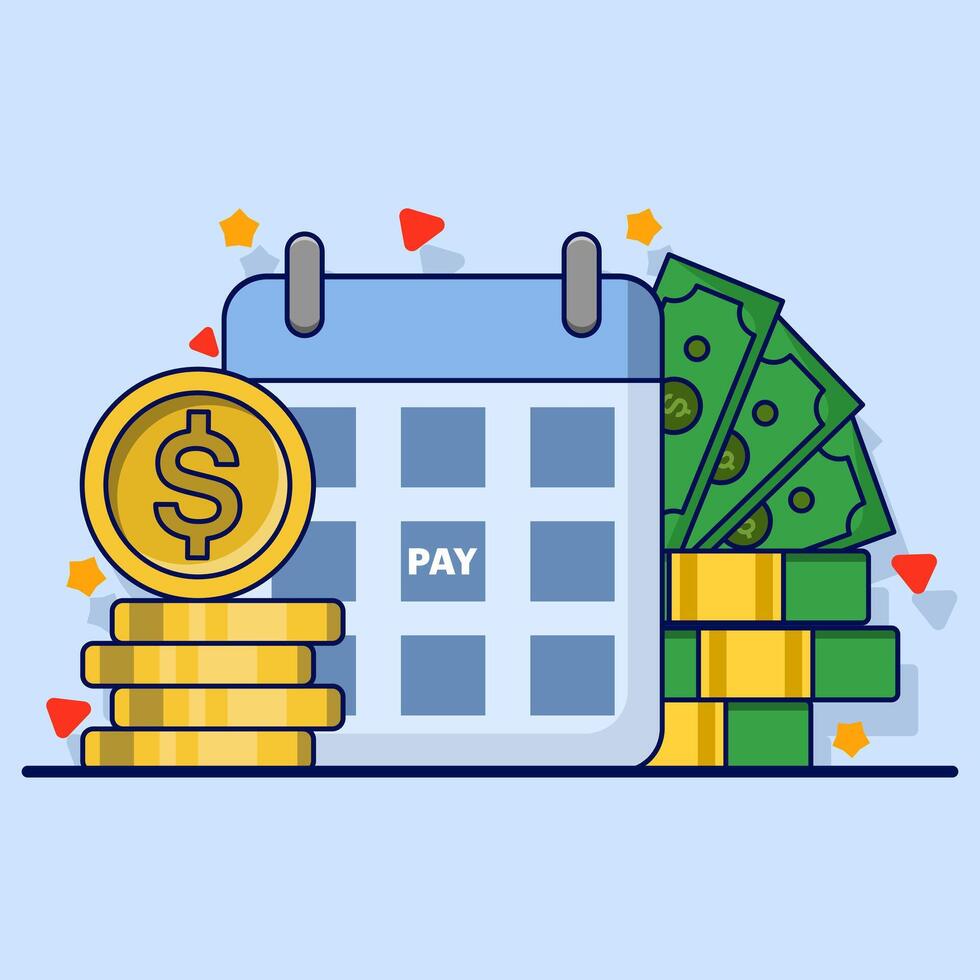 Payment calendar concept. Calendar with monthly payment dates. Monthly subscription payment. Pay day. Tax day. Monthly payments, regular online payments. Flat illustration on background. vector