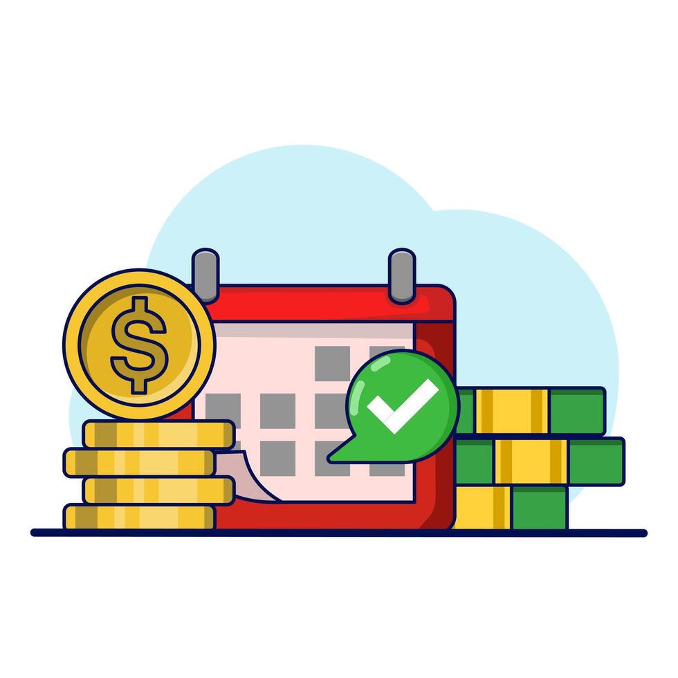 Payment calendar concept. Calendar with monthly payment dates. Monthly subscription payment. Pay day. Tax day. Monthly payments, regular online payments. Flat illustration on background. vector