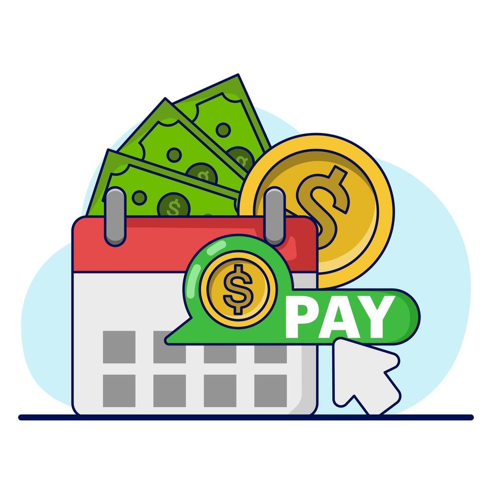 Payment calendar concept. Calendar with monthly payment dates. Monthly subscription payment. Pay day. Tax day. Monthly payments, regular online payments. Flat illustration on background. vector