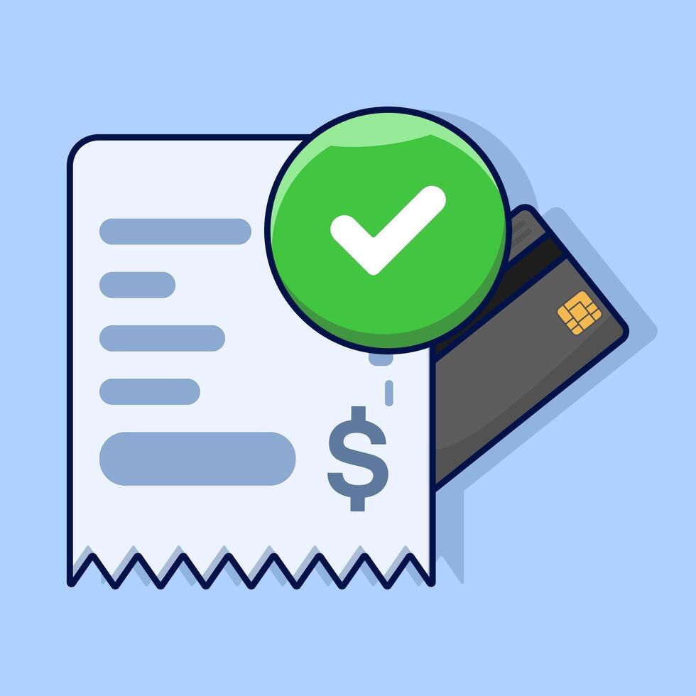 Successful payment concept. Payment transaction approved successful notification check mark on invoice receipt via debit card, money transfer completed vector