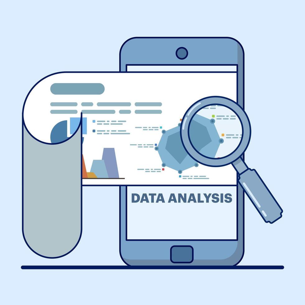 concept of data analysis and financial research with data analysis of financial data, analysis of data analysis and monitoring on web report dashboard monitor and business financial investment. vector