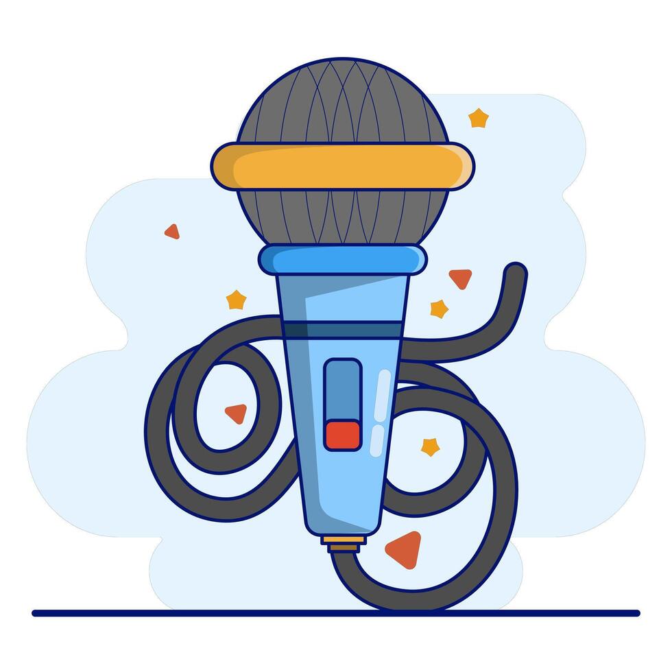 Cute microphone illustration icon. microphone icon concept. podcast recording microphone in studio. Audio device icon or print. Sound recording studio sticker, flat cartoon style illustration. vector