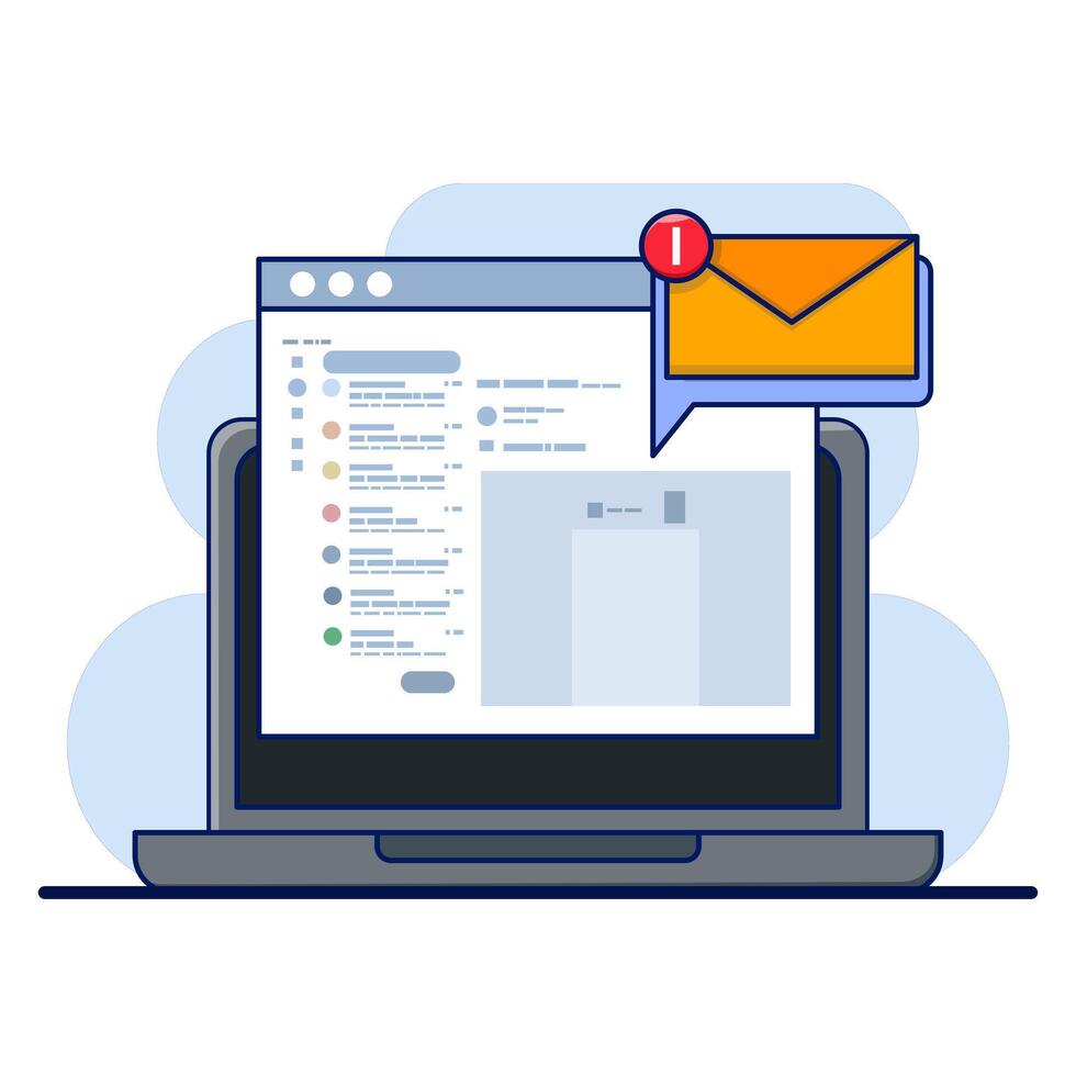 Cartoon notification message concept on laptop. Announcement. Ring the bell as a pop up reminder. Get chat message notifications on your smartphone or laptop. flat cartoon illustration design. vector
