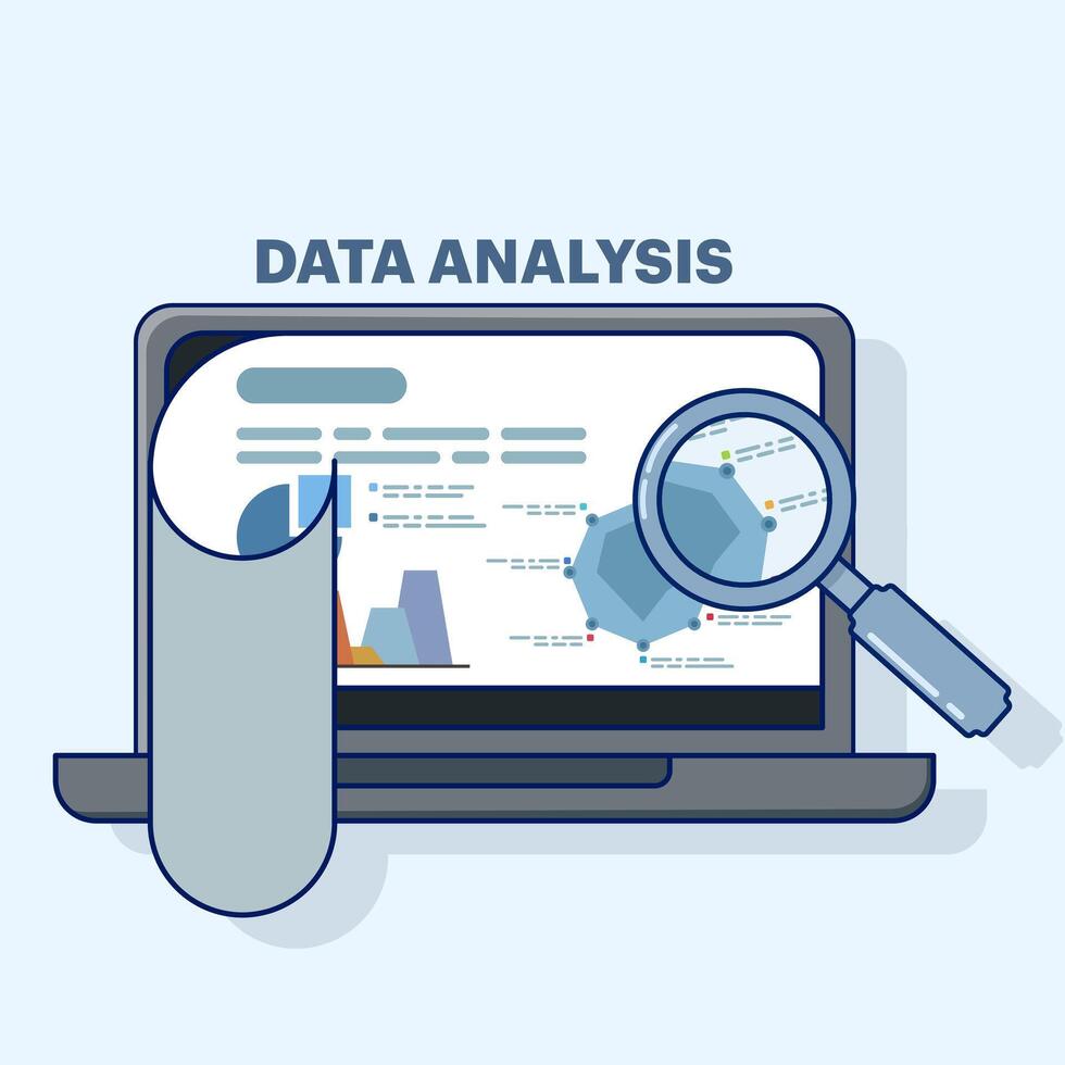 concept of data analysis and financial research with data analysis of financial data, analysis of data analysis and monitoring on web report dashboard monitor and business financial investment. vector
