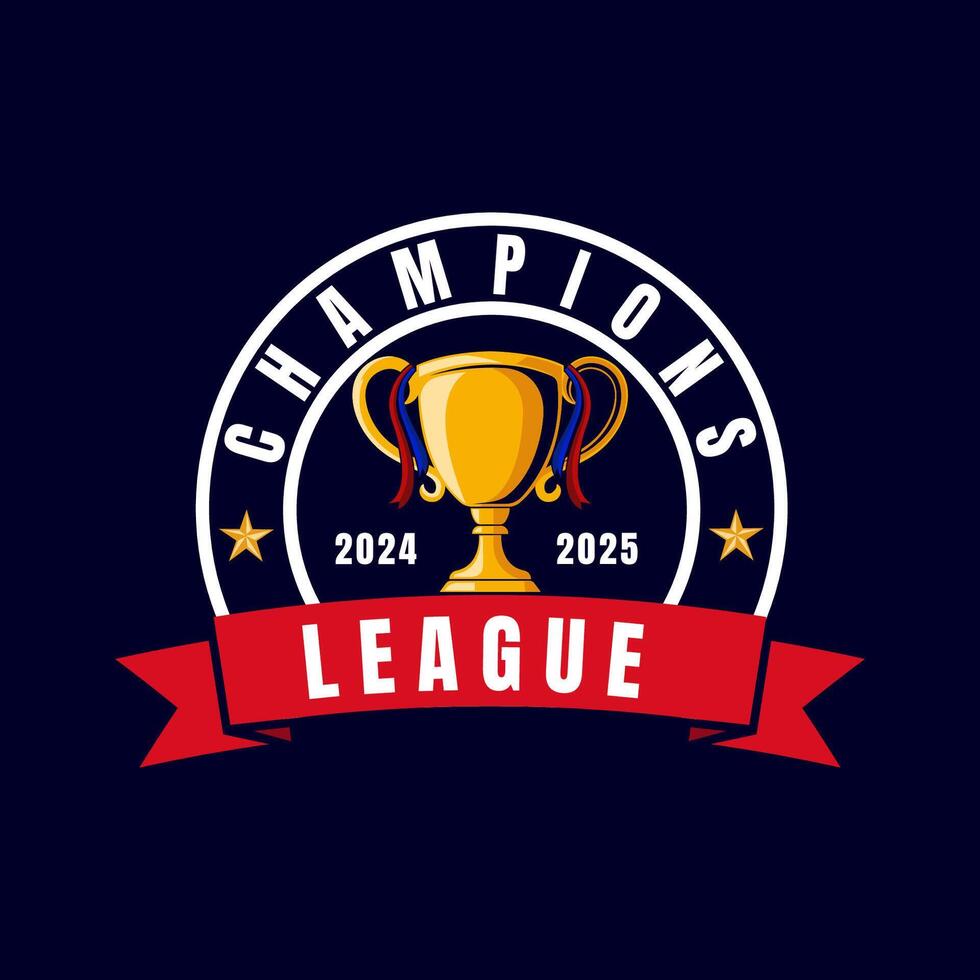Champions league logo badge featuring trophy with ribbons vector