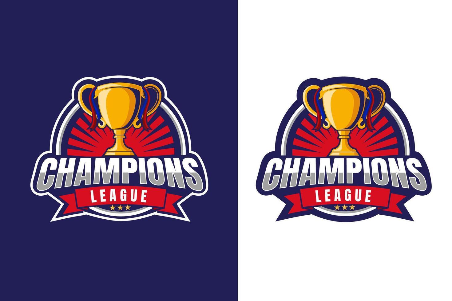 Champions league logo badge featuring trophy with ribbons vector