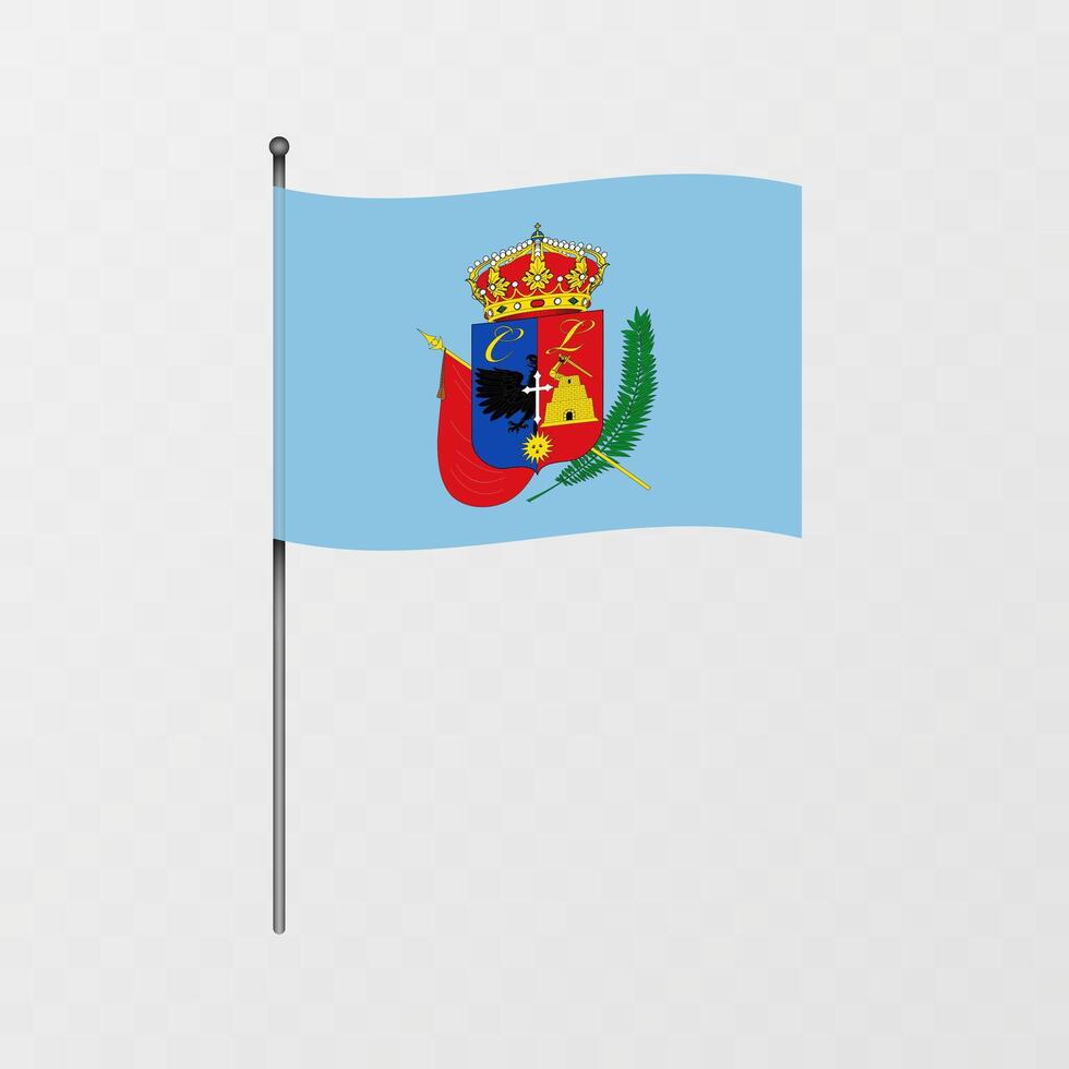 Department of Cajamarca flag on flagpole. illustration. vector