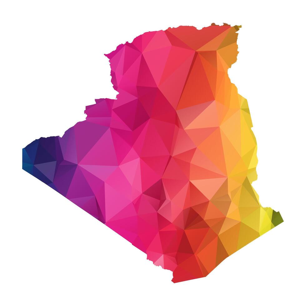 Abstract Polygon Map - Low Poly Color Rainbow Algeria map of isolated. vector