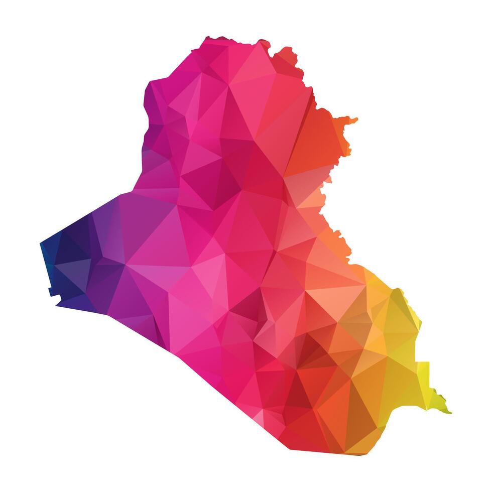 Abstract Polygon Map - Low Poly Color Rainbow Iraq map of isolated. vector
