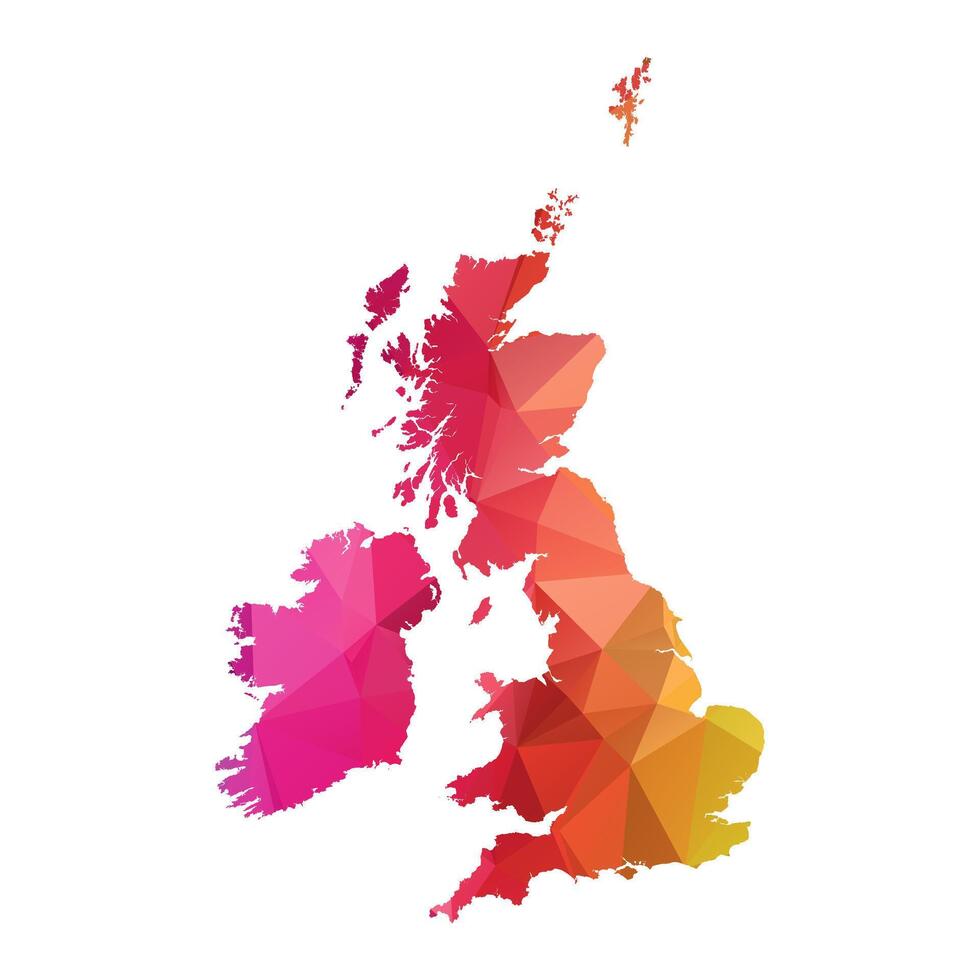Abstract Polygon Map - Low Poly Color Rainbow United Kingdom map of isolated. vector