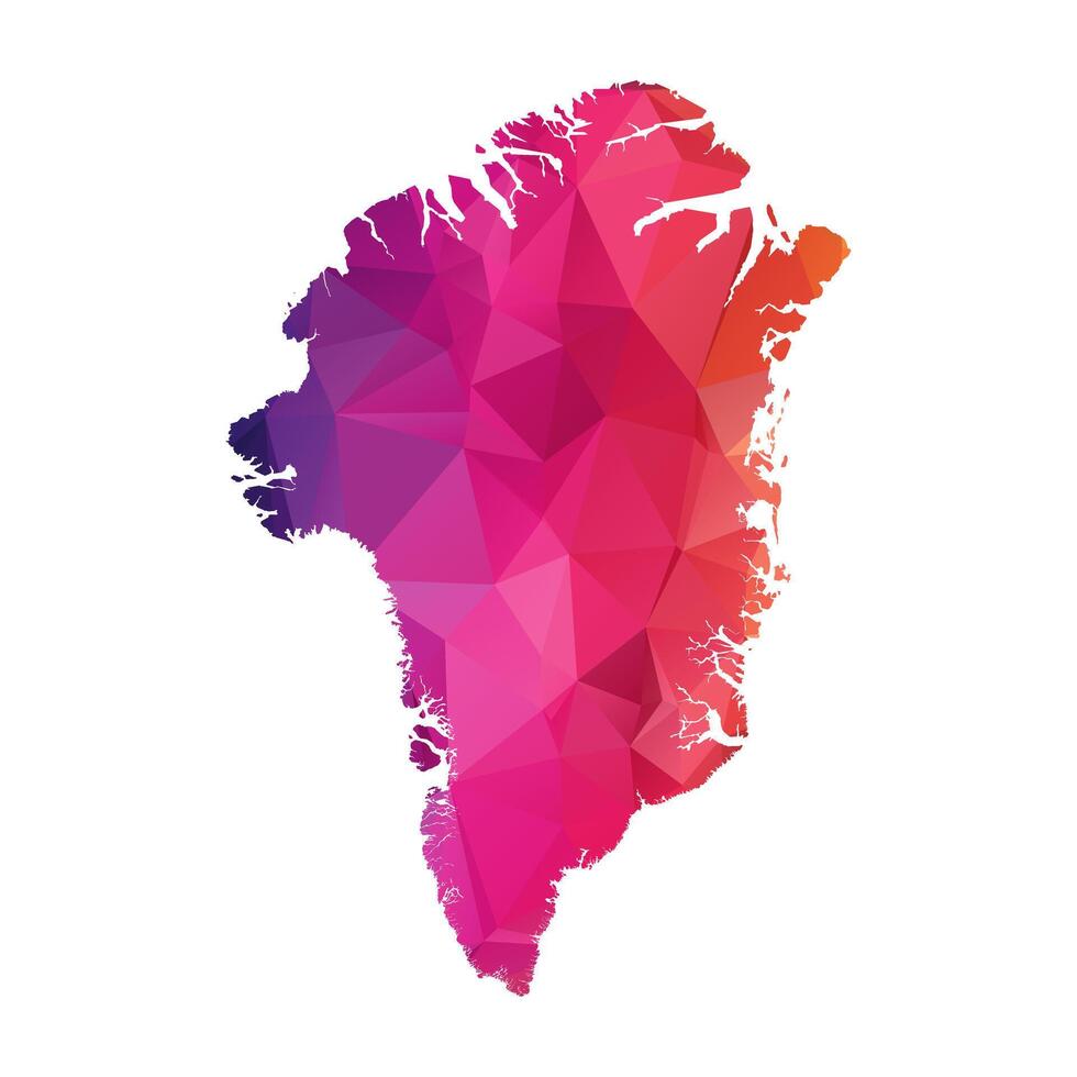 Abstract Polygon Map - Low Poly Color Rainbow Greenland map of isolated. vector