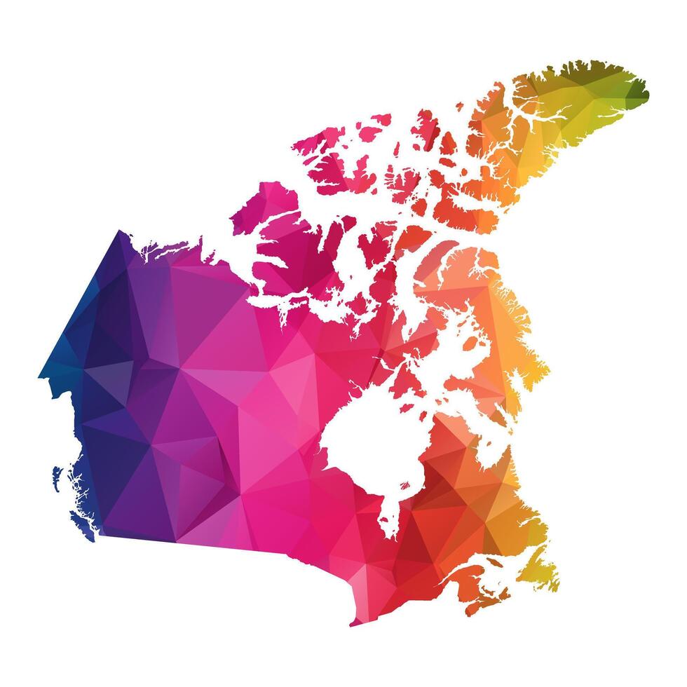 Abstract Polygon Map - Low Poly Color Rainbow Canada map of isolated. vector