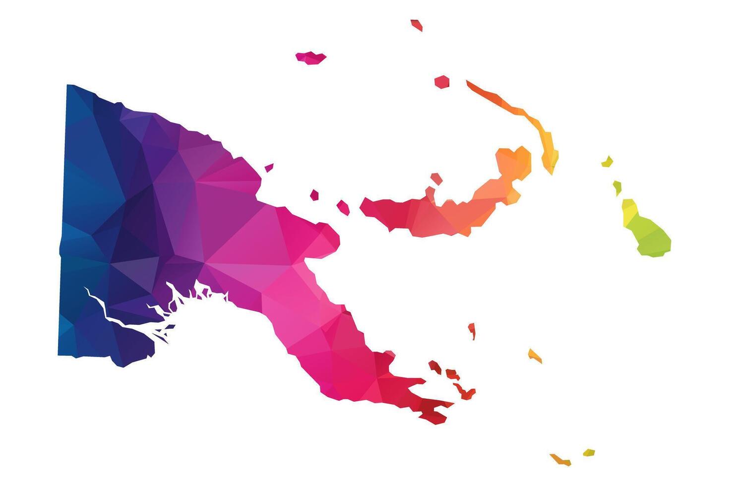 Abstract Polygon Map - Low Poly Color Rainbow Papua New Guinea map of isolated. vector