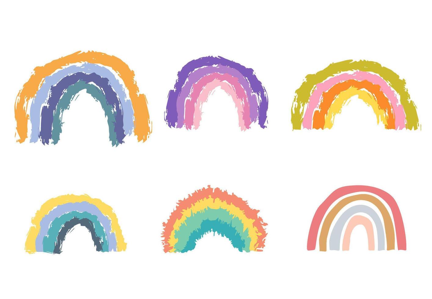 Hand drawing rainbow set. Cute colorful rainbows. Childish flat collection. cards, fashion fabrics, textile graphics, prints vector