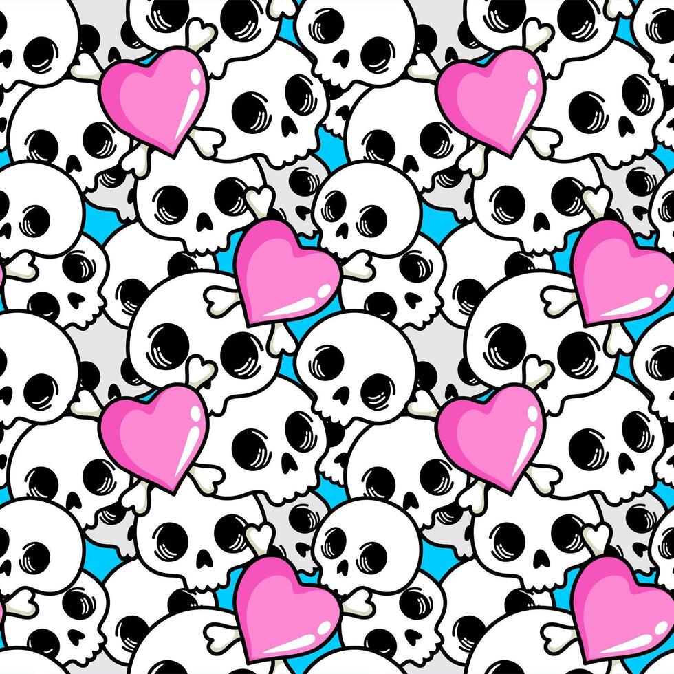 Cute skull seamless pattern with hearts. Multicolor Skulls background, Day of the Dead celebration. Seamless pattern with skulls vector