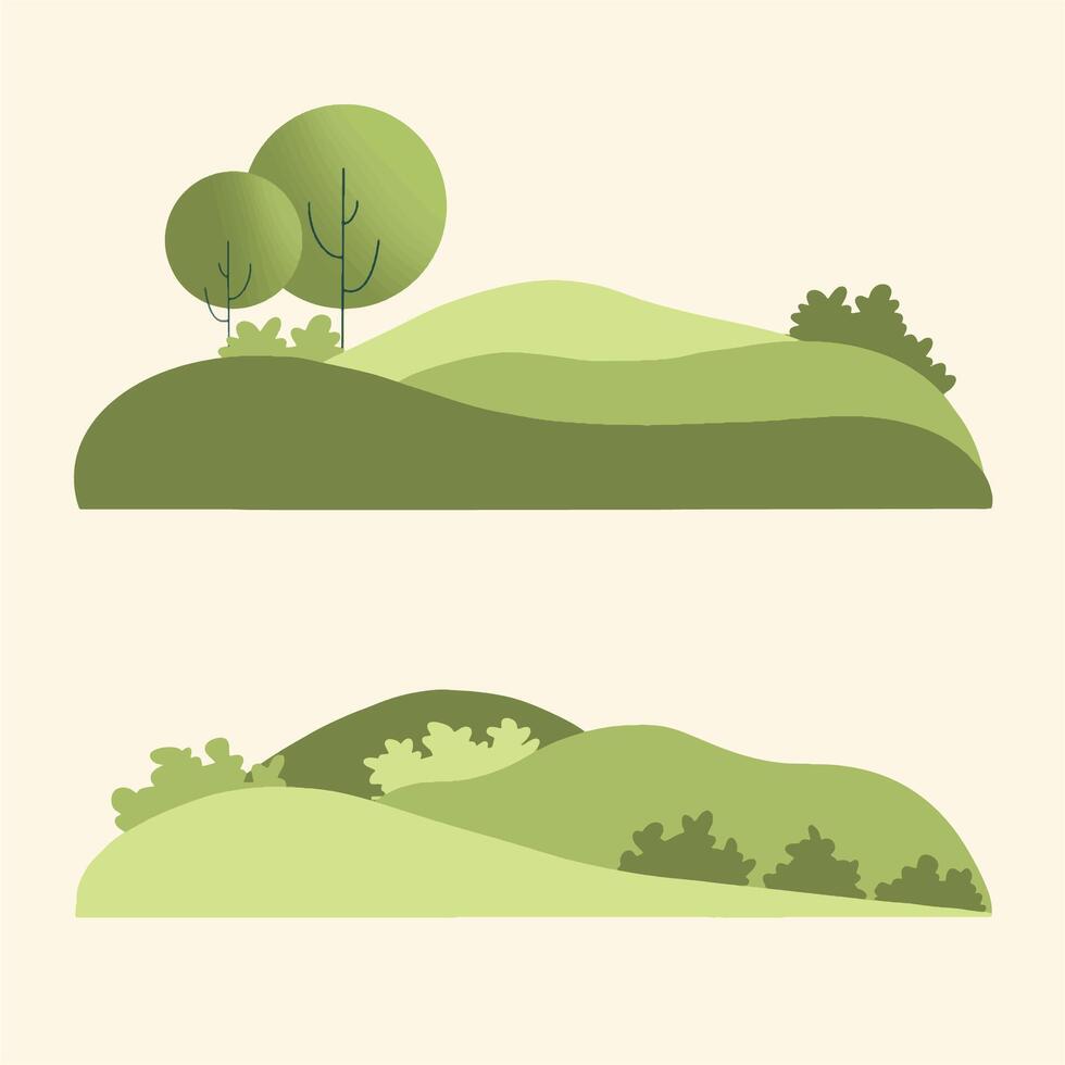 hills and sunny trees walpaper with bushes vector
