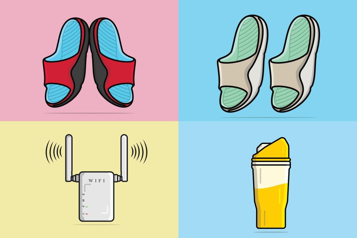 Set of Router with Juice and Comfortable Orthotics Shoe Insole Pair, Arch Supports illustration fashion object icon concept. vector