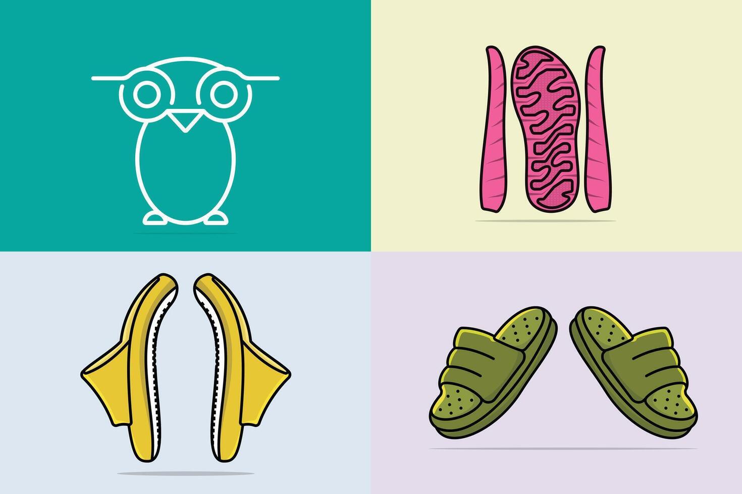 Set of owls with Comfortable Orthotics Shoe Insole Pair, Arch Supports illustration. Fashion object icon concept. Collection of insoles for a comfortable and healthy walk design. vector