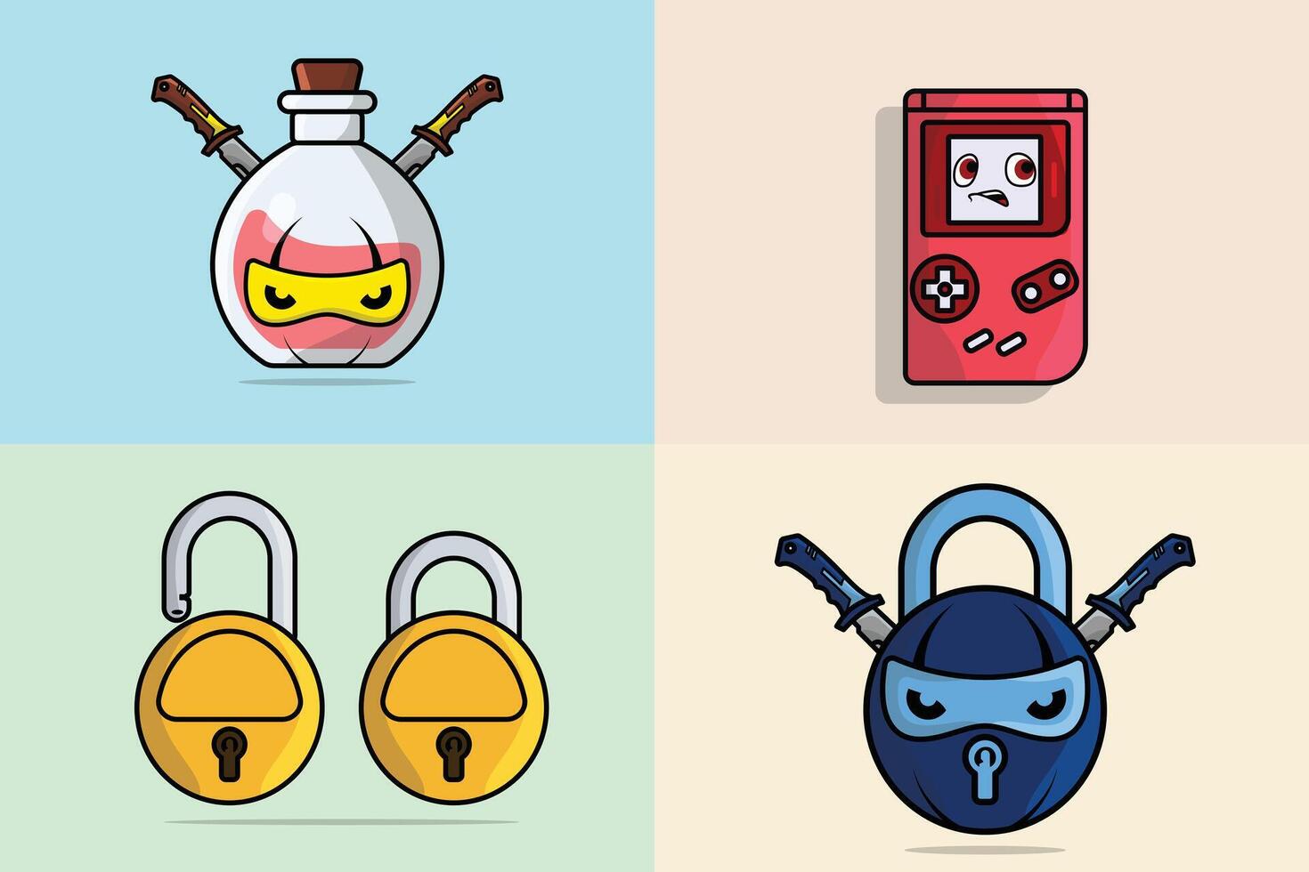 Set of Padlock For Password Secure with gamepad illustration. Technology and safety objects icon concept. Symbol protection and security. vector