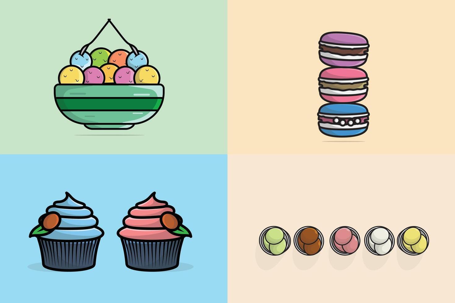 Collection of Summer Delicious Ice Cream Cup illustration. Summer food and ice cream object icon concept. Set of Ice cream plastic cup design. Summer Ice Cream combo icon logo. vector
