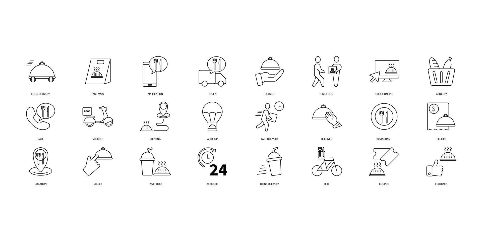 Food delivery icons set. Set of editable stroke icons.Set of Food delivery vector
