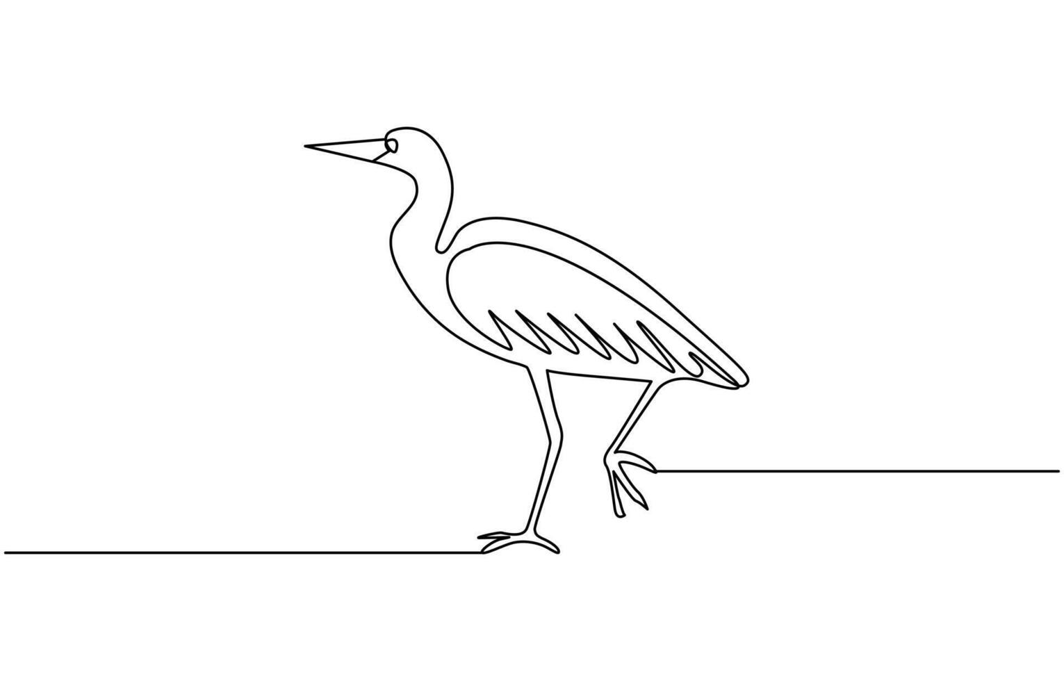 continuous line drawing of adorable standing heron. Heron, egret flapping its wings vector
