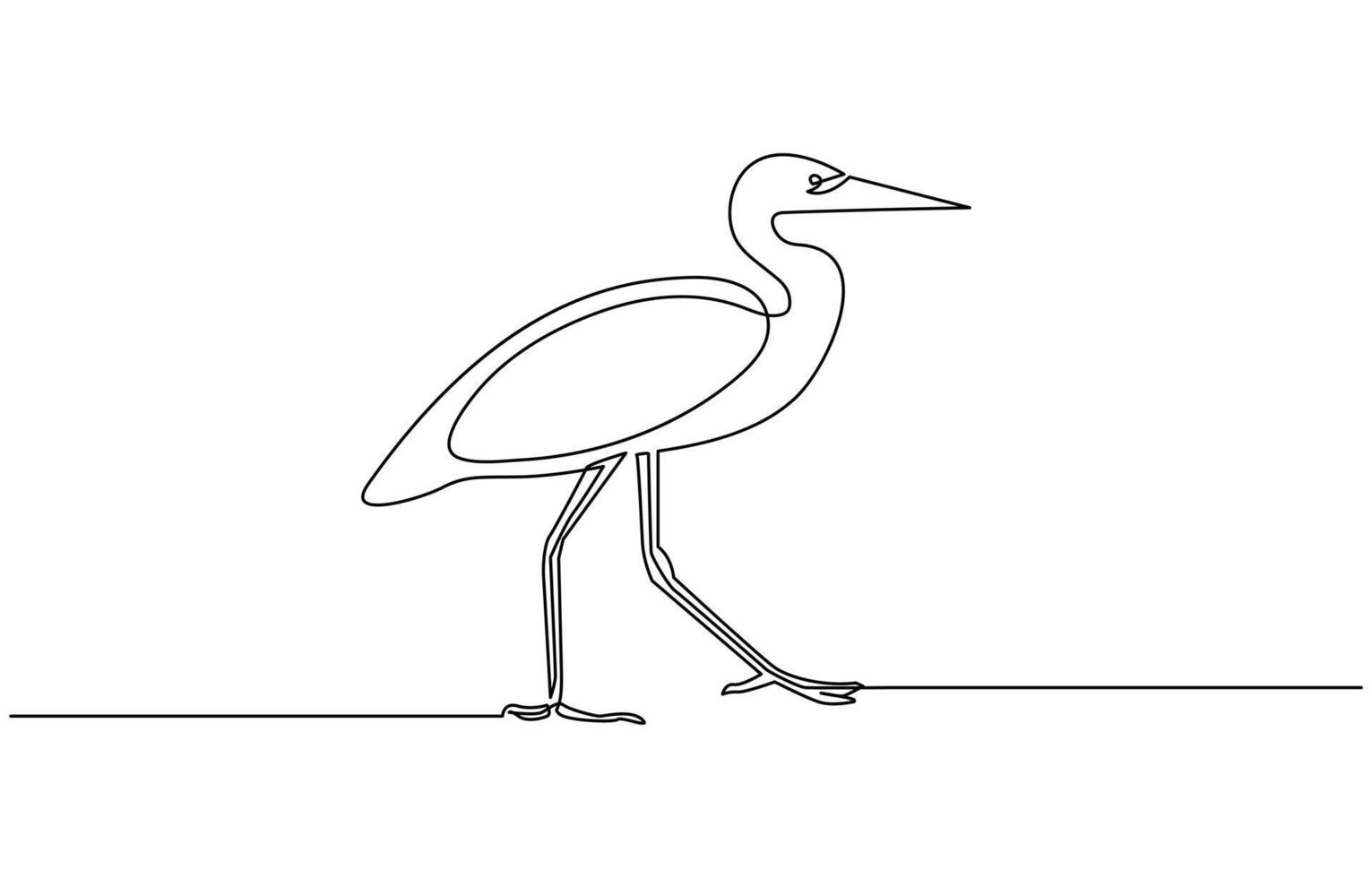 continuous line drawing of adorable standing heron. Heron, egret flapping its wings vector