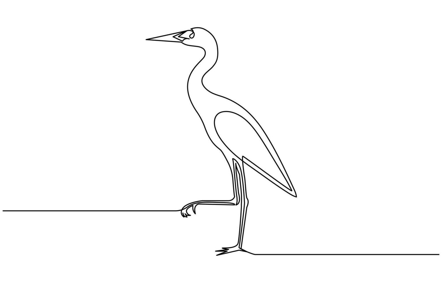 continuous line drawing of adorable standing heron. Heron, egret flapping its wings vector