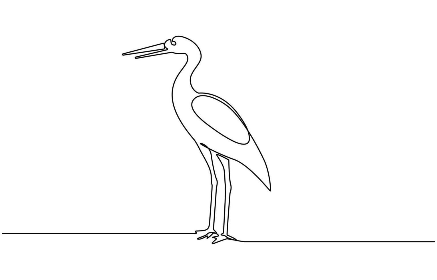 continuous line drawing of adorable standing heron. Heron, egret flapping its wings vector