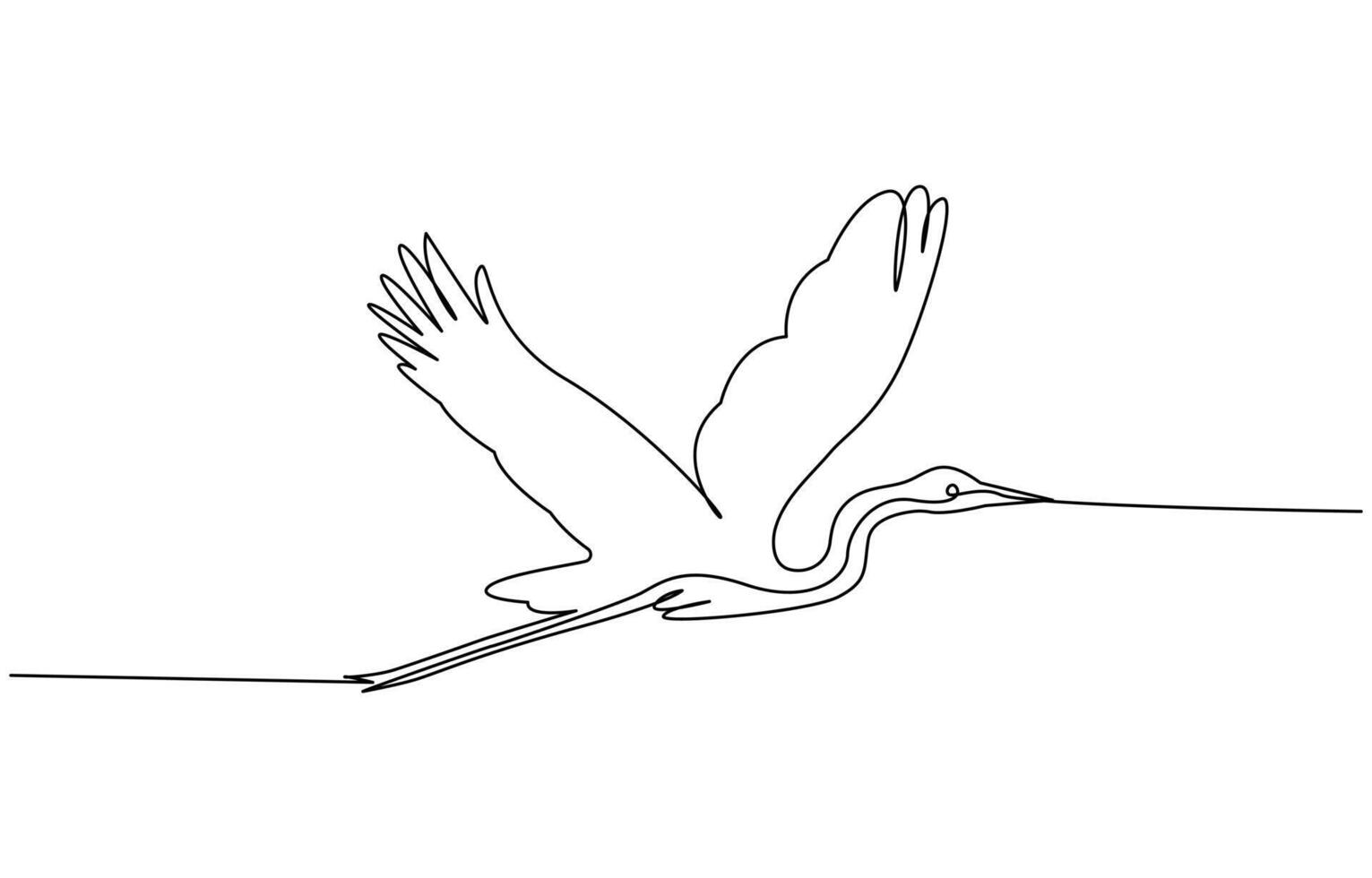 continuous line drawing of adorable standing heron. Heron, egret flapping its wings vector