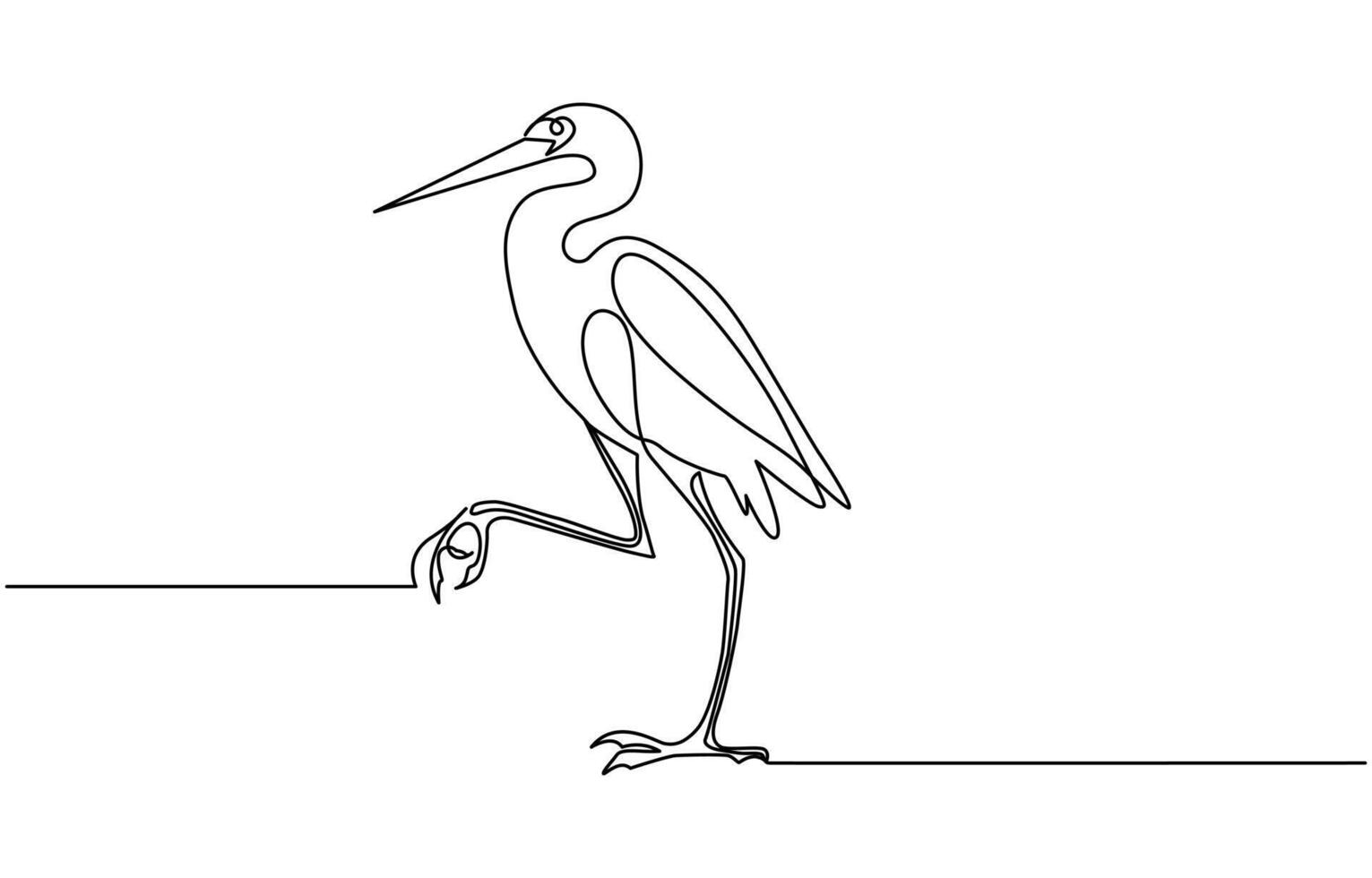 continuous line drawing of adorable standing heron. Heron, egret flapping its wings vector