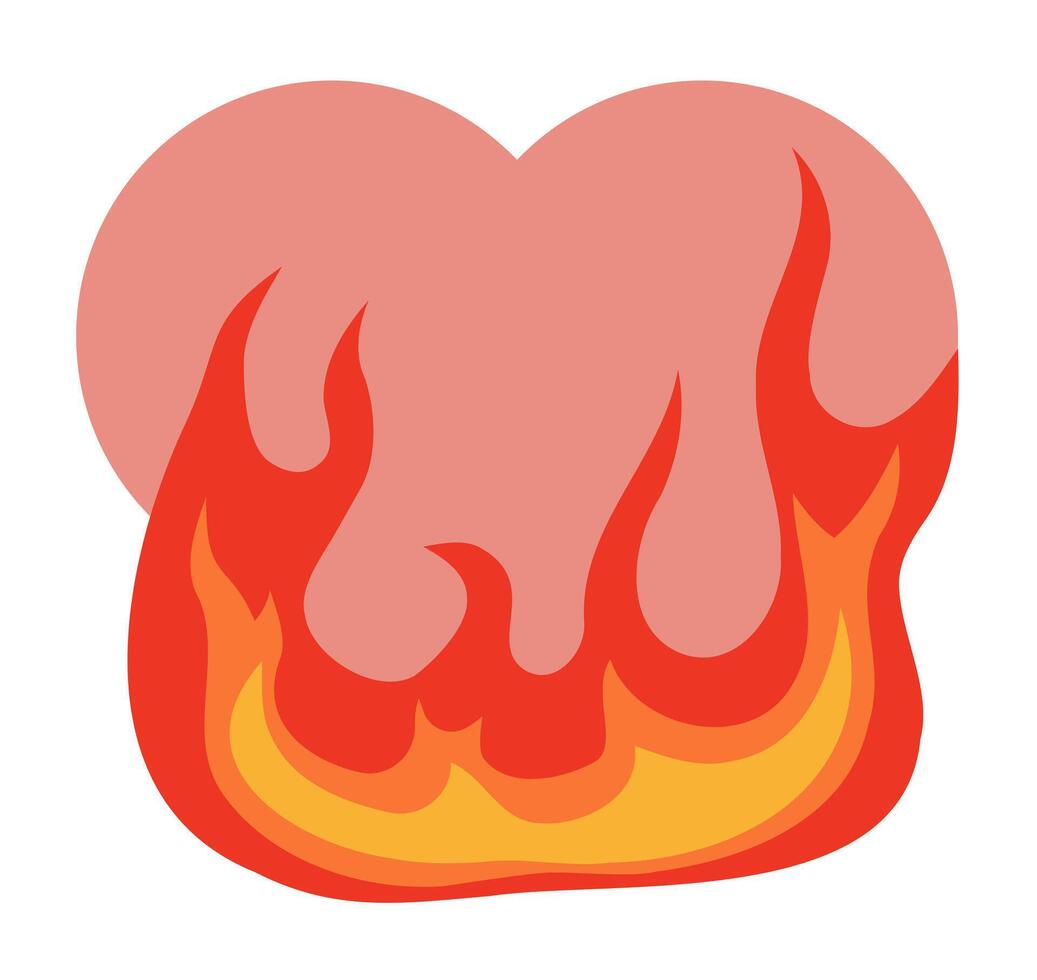 Red heart on fire. The heart is burning. Creative romantic hot heart symbol isolated on white background. vector