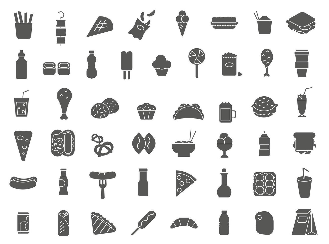 Dark solid fast food icons with stroke. Fast food. Fast food icons. vector