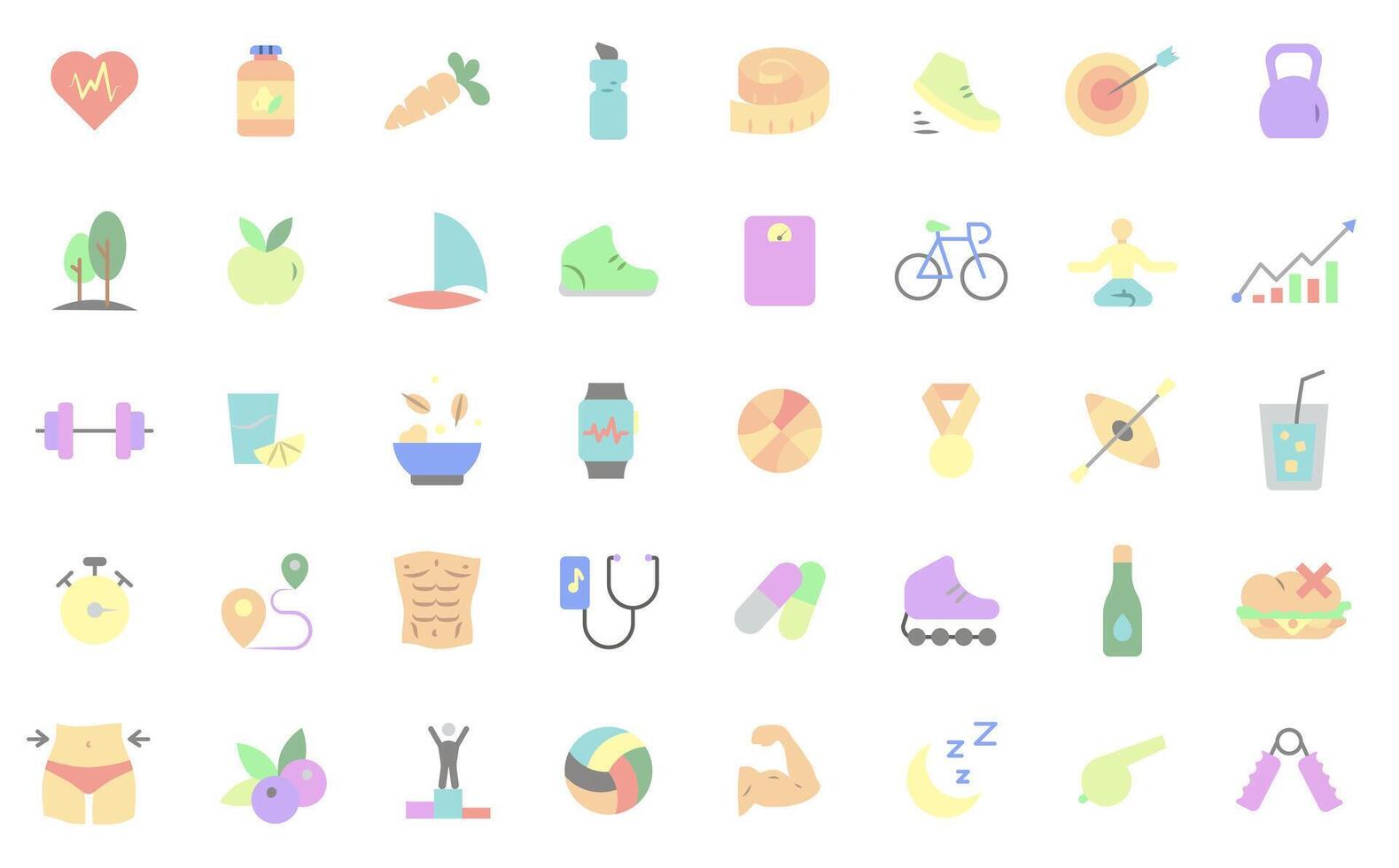 Basics of health. Healthy Lifestyle. Sports and physical exercises. Color icons. vector