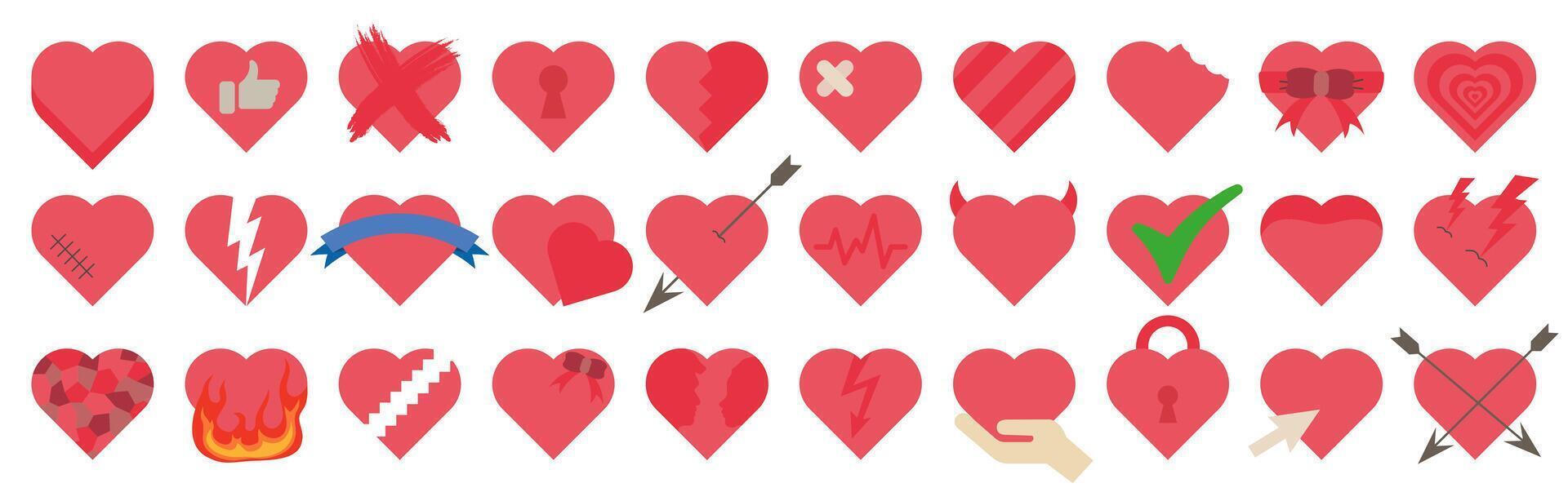 Creative romantic symbols of different shapes isolated on white background. vector