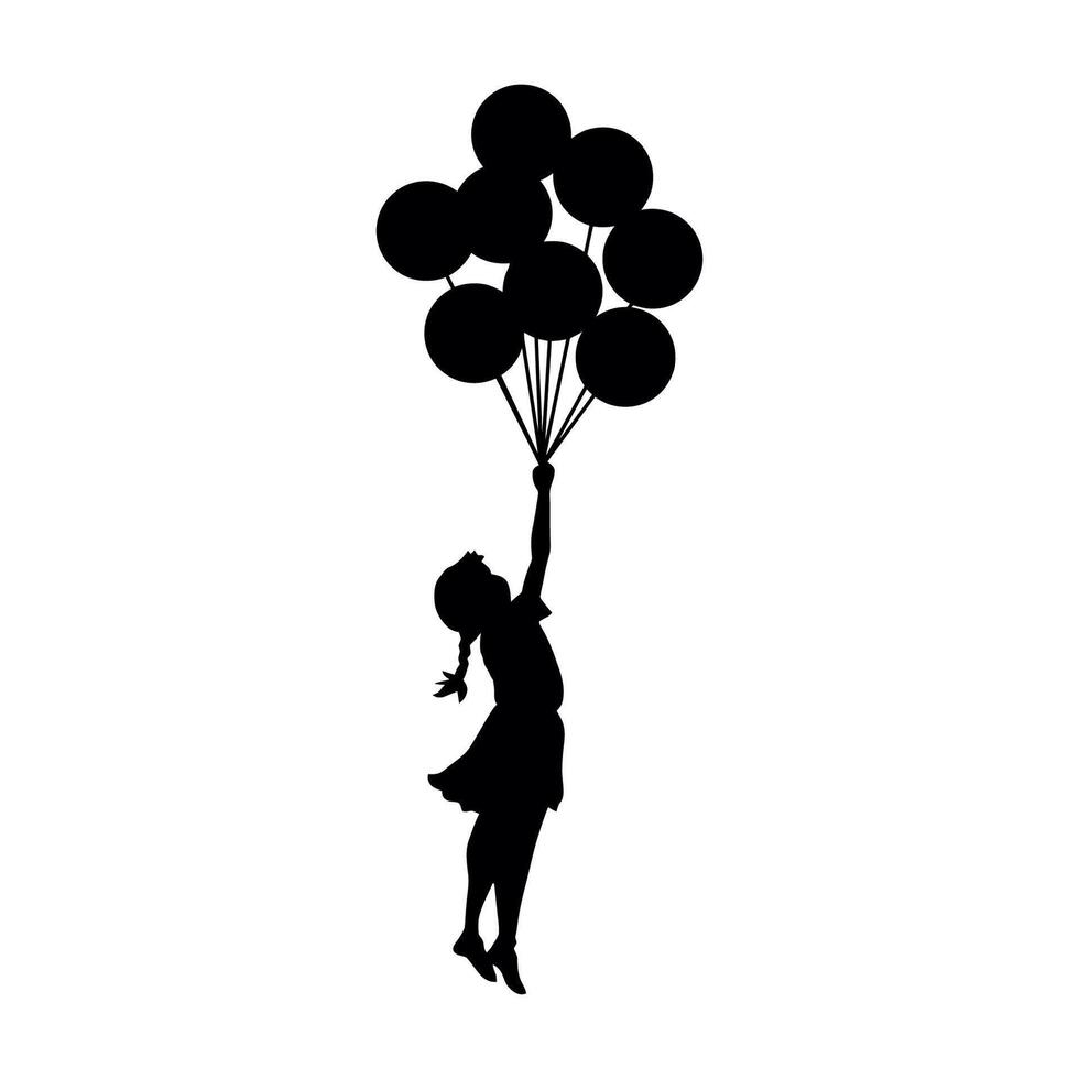 silhouette of a girl holding balloons vector
