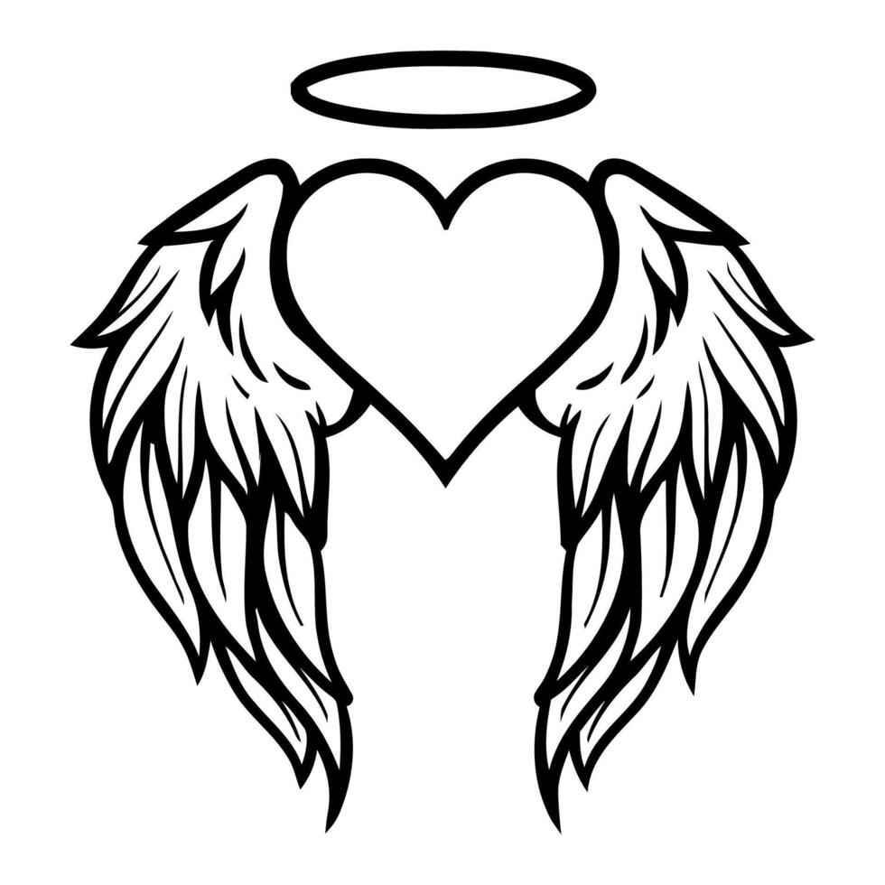 angel wings with heart and wings coloring pages vector