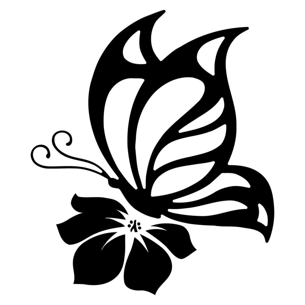 butterfly and flower silhouette on a white background vector