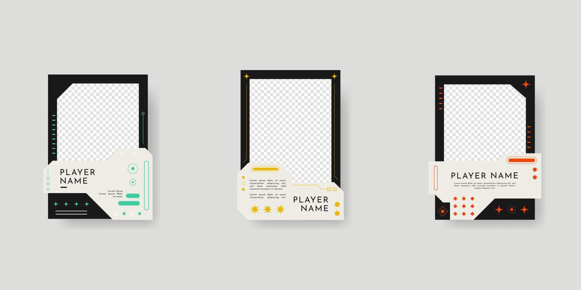 Collection of player frames template. Game card frame template design. vector