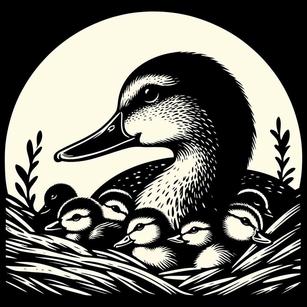 Duck With Duckling Walking and Cute Baby Duck duck illustration vector