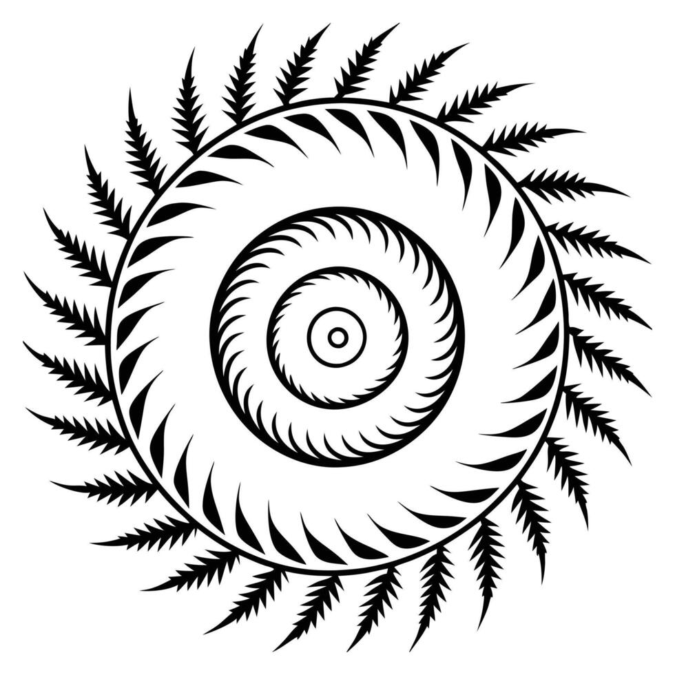 Fern Spiral Pattern with Fronds in Line Art vector
