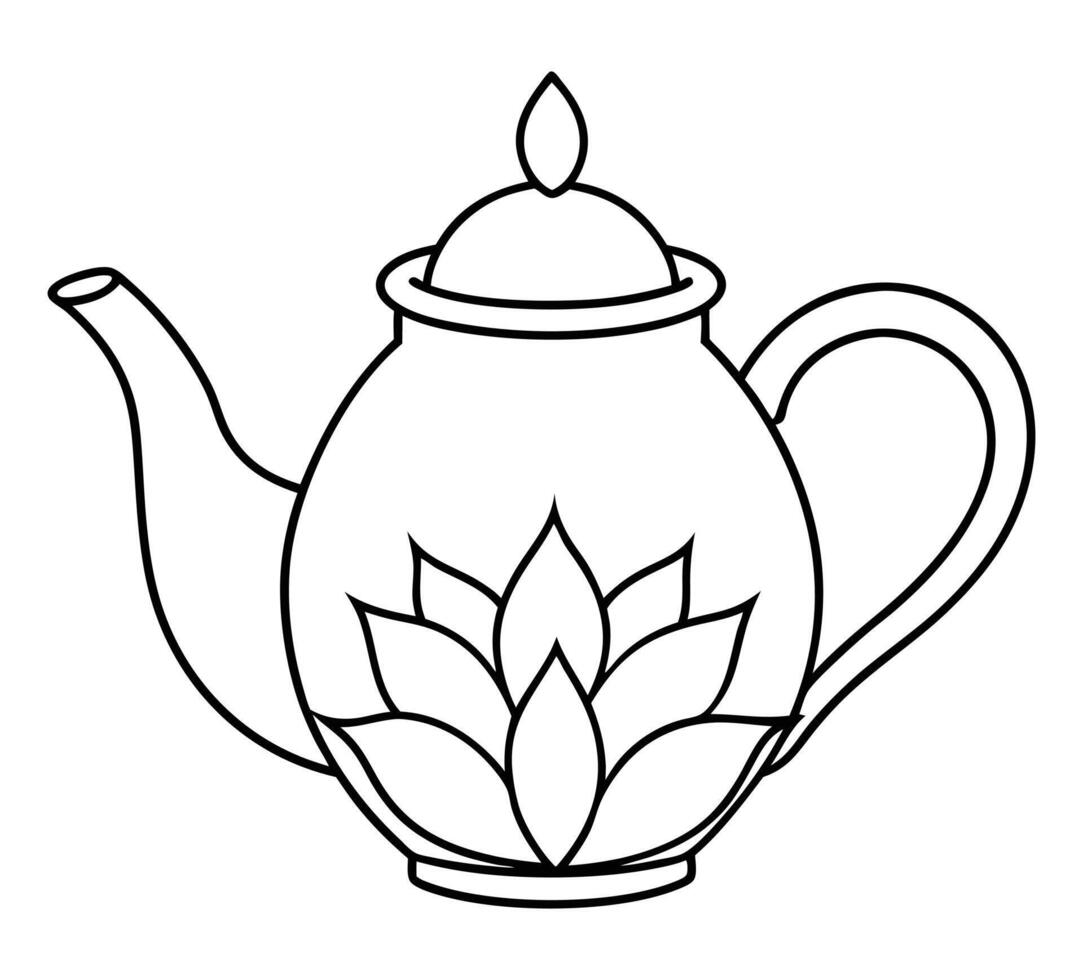 Botanical Bloom Teapot in Line Art vector