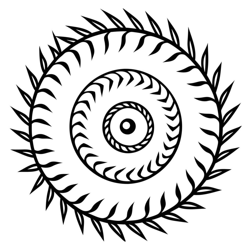 Fern Spiral Pattern with Fronds in Line Art vector