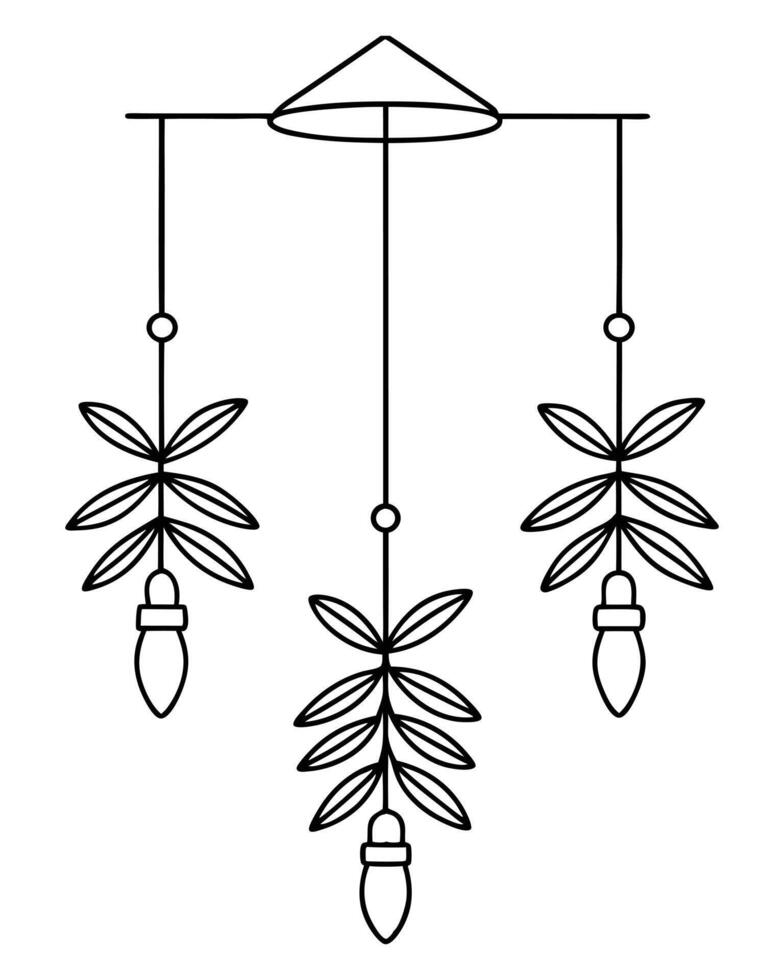 Mobile Design with Hanging Botanical Elements in Line Art vector