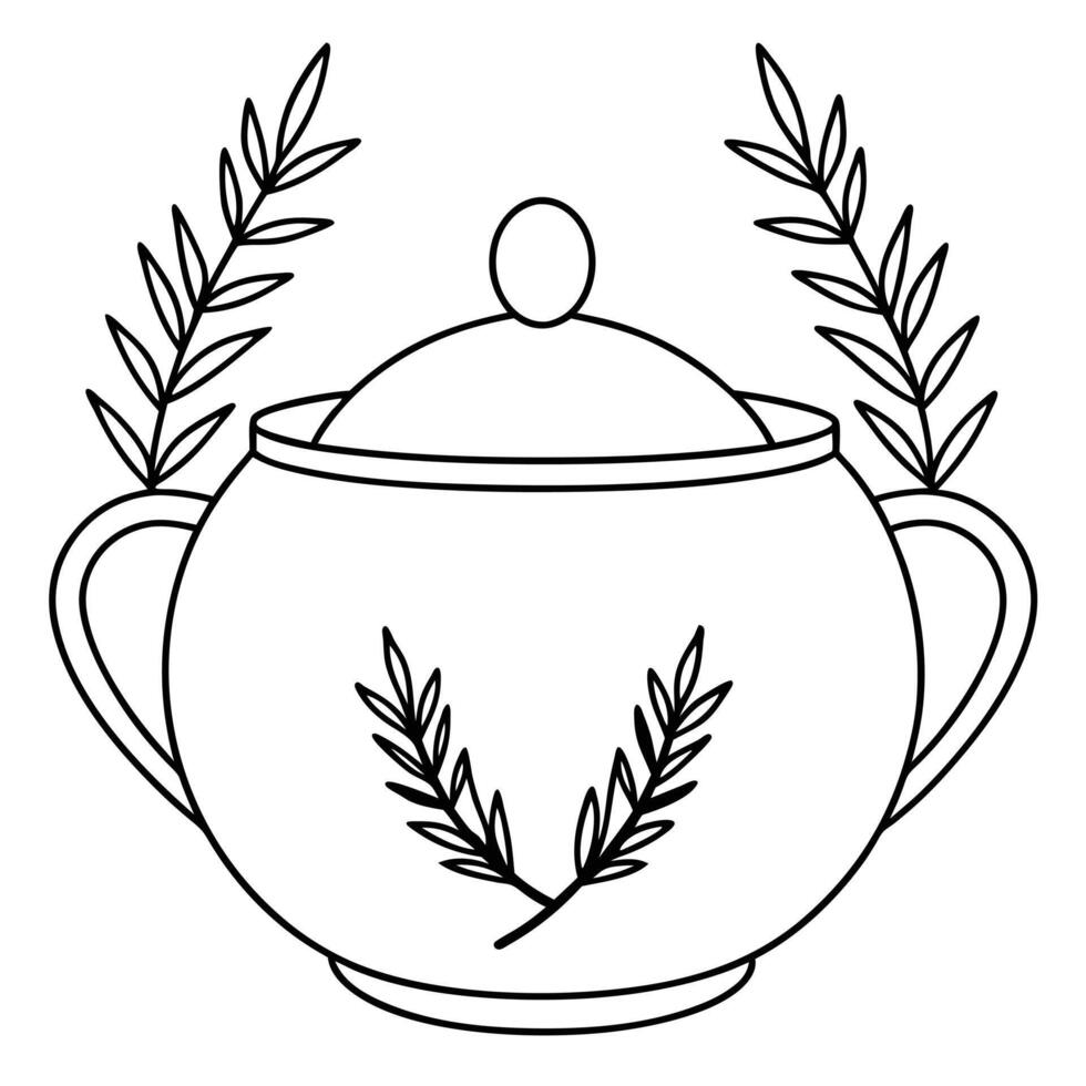 Charming Sugar Bowl with Lavender and Mint Line Art vector
