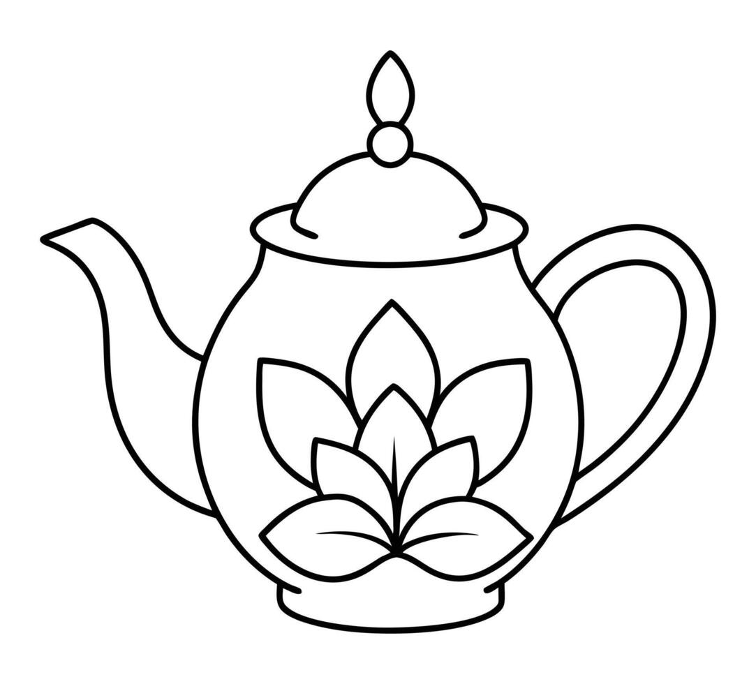 Botanical Bloom Teapot in Line Art vector