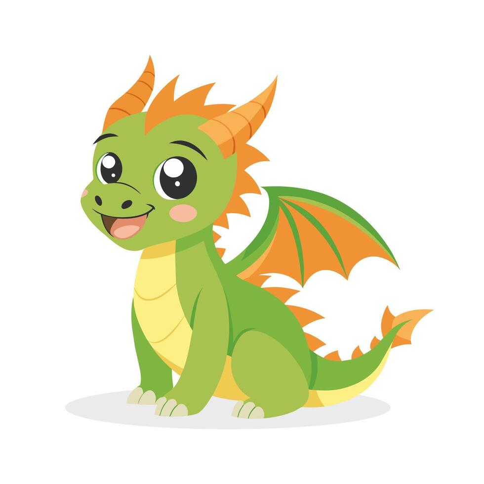Cute cartoon dragon. Baby dragon or dinosaur cute character. Fairytale monster. Illustration, print vector