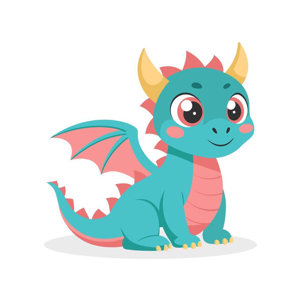 Cute cartoon dragon. Baby dragon or dinosaur cute character. Fairytale monster. Illustration, print vector